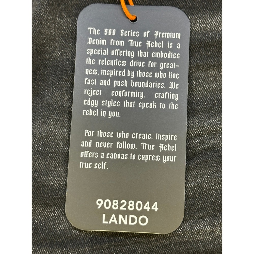 True Rebel 900 Series Lando Black Slim Fit Jeans Red White Stitch 36x30 808 NEW - Picture 4 of 10